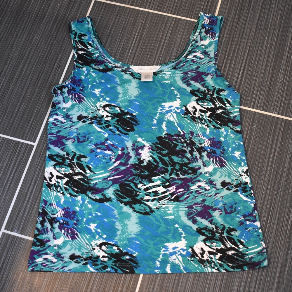 Jullian & Nicole Blue Green Stretch Tank Top Sz L